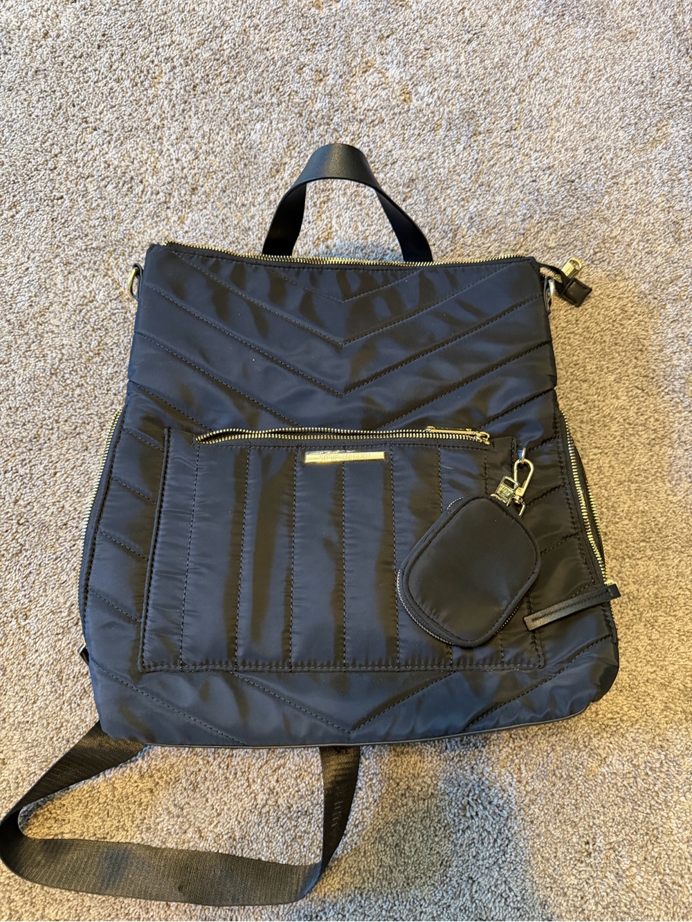 Steve Madden Black Quilted Nylon Backpack Tote